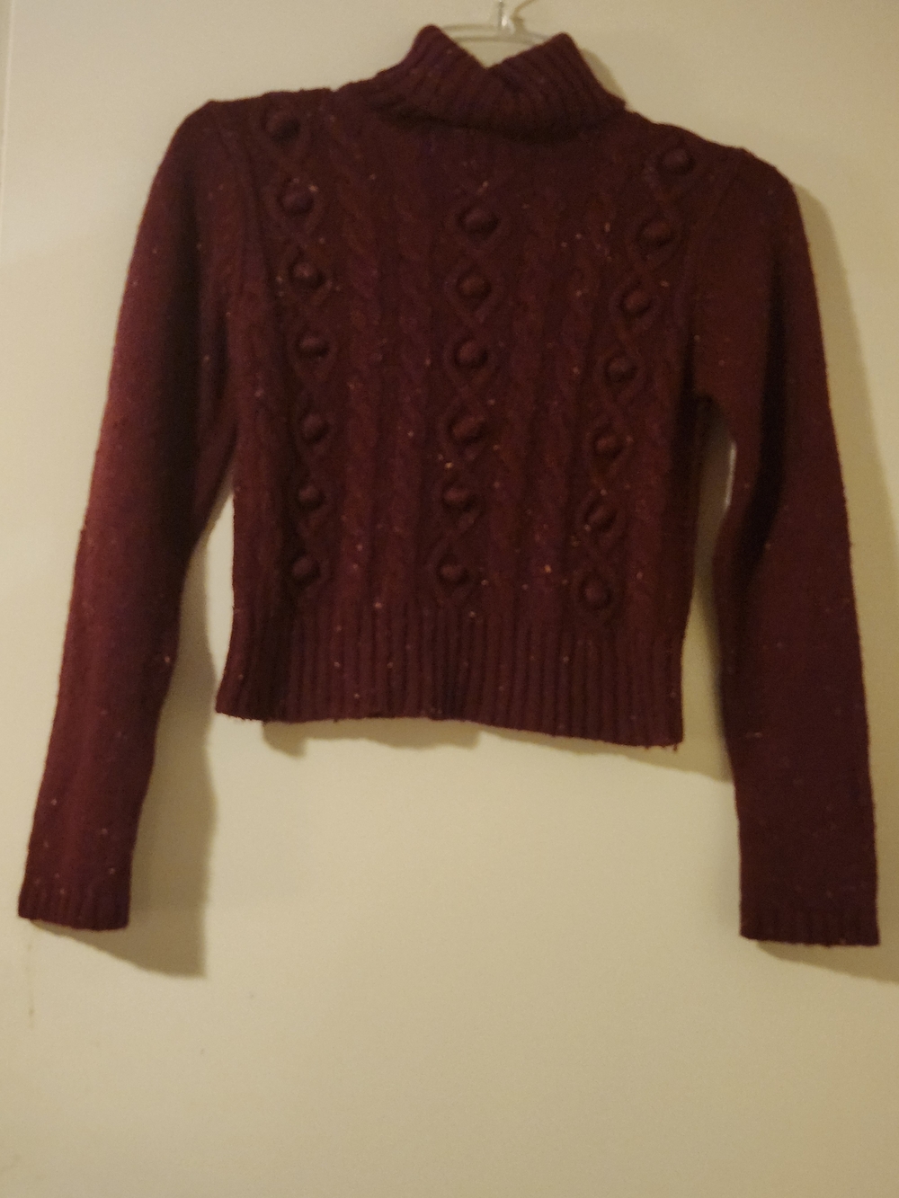 Jou Jou Cozy Cottagecore Cable-Knit Turtleneck Sweater - Burgundy M